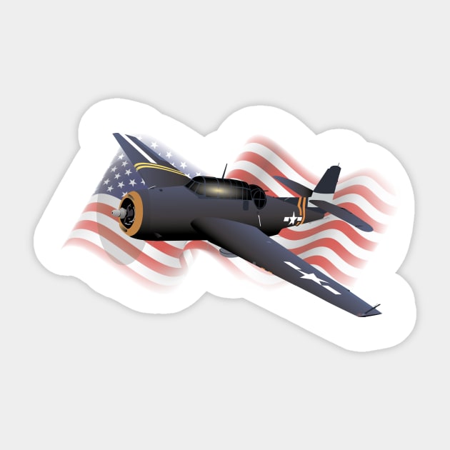American WW2 Airplane with US Flag Sticker by NorseTech